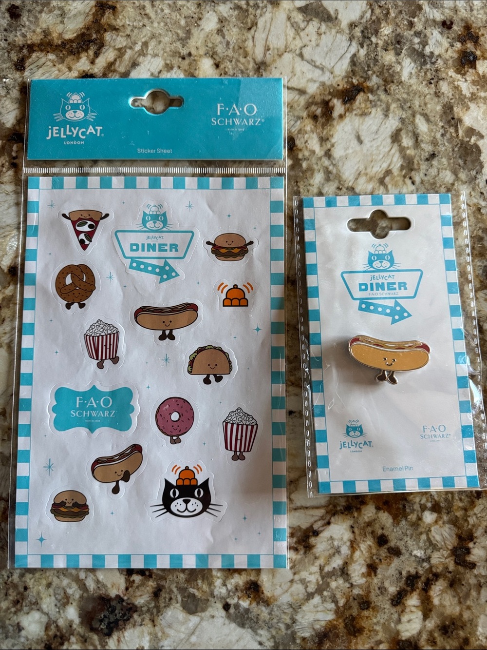 Jellycat Yellow Hot Dog Enamel Pin with stickers